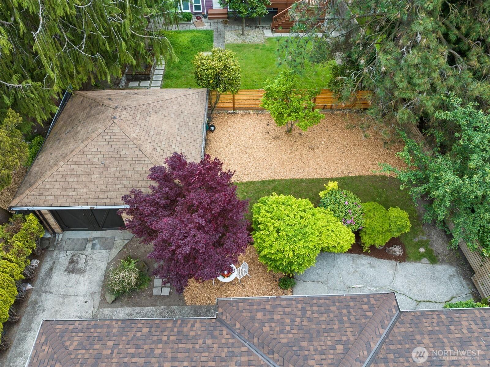 Overview of backyard and garage